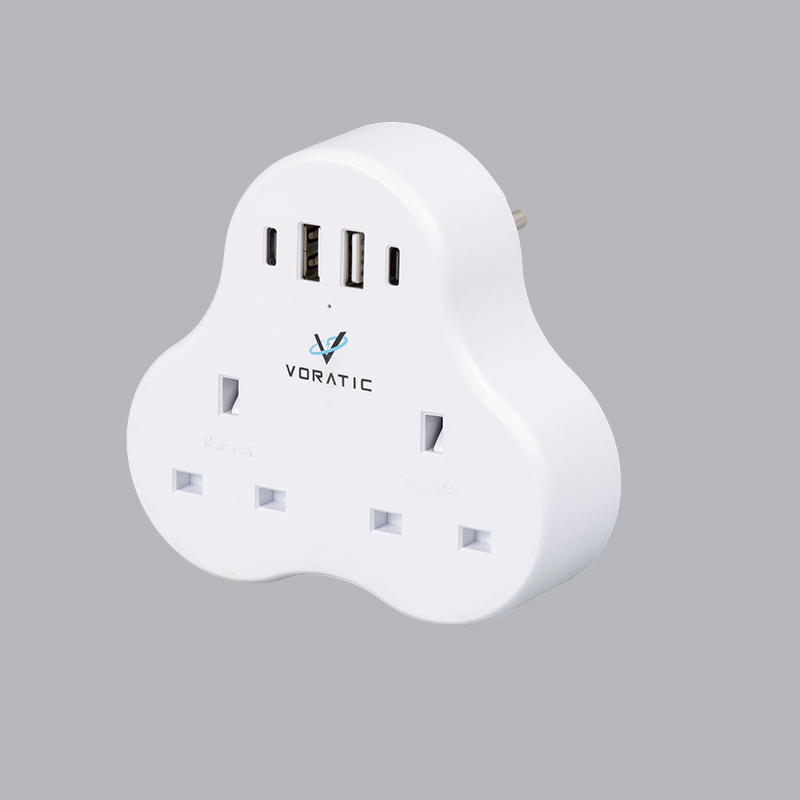 VT-923-DE UK থেকে জার্মানি, 2 সকেট, 2 USB পোর্ট, 2 typeC পোর্ট অ্যাডাপ্টার