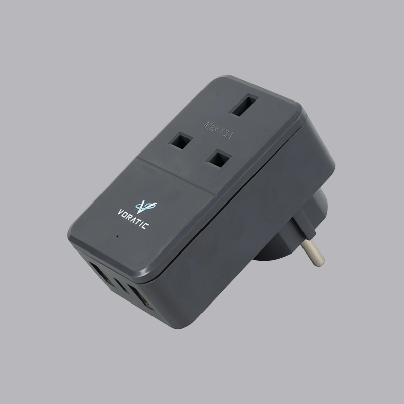 VT-925-DE UK থেকে জার্মানি, 1 সকেট, 2 USB পোর্ট, 1 typeC পোর্ট অ্যাডাপ্টার
